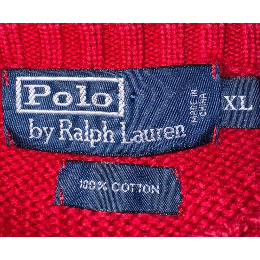 Polo Ralph Lauren Red Cotton Crewneck Sweater Mens XL‎ Blue Pony Logo Pullover